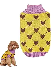 Wezalget Small Dog Sweater,Pet Clothes Dog Sweater | Turtleneck Pullover Cat Sweater, Dog Clothes Puppy Sweater, Heart Knit Sweater for Cold Weather