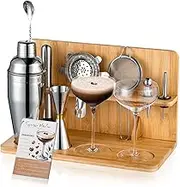 USEERIL Mixology Bartender Kit with Martini Glasses, Espresso Martini Kit, Cocktail Shaker Set with Bamboo Stand for Drink Mixer, Bar Set for Housewarming Gifts, Home Bar, Party Favours