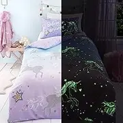 Bedlam Glow in The Dark Ombre Unicorn Duvet Cover Set Single Lilac