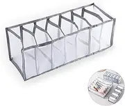 Foldable Underwear Drawer Organizer with 7 Compartments for Socks, Stockings, and Ties, Space-Saving Nylon Storage Box, Gray