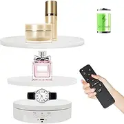ZLMONDEE Remote Motorized Rotating Display Stand Turntable with Rechargeable Battery Motorized Lazy Susan with 5.74/7.08/8.66 inch Replacement Cover 3 in 1 for Photography Products and Shows (White)