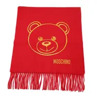 在飛比找momo購物網優惠-【MOSCHINO】泰迪熊臉純羊毛寬版流蘇圍巾(007 紅色