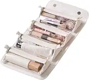 [Generico] Toiletry Bag, Roll Up, Travel Bag, Cosmetic Bag, Makeup Bag, Waterproof Bag, Leather Bag, Portable Pouch, Large Capacity, Detachable Compartments, Clear Compartments, Travel Pouch, Flat Open, Hand
