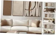 Framed Brown Neutral Abstract Wall Art, Set of 3 Modern 2D Canvas Prints for