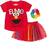 [Sesame Street] Elmo Abby Cadabby T-Shirt Tulle Skirt and Scrunchie 3 Piece Outfit Set Infant to Little Kid