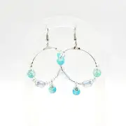 Handcrafted Light Blue Beaded in a Circle, Silver Toned, Dangle Earring