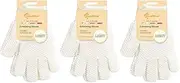 Evridwear Exfoliating Gloves for Bath, Shower Deep Cleaning Acne and Dead Skin Removal, Woman Girl Light Moderate or Heavy Level,3 Pairs Pack (White)