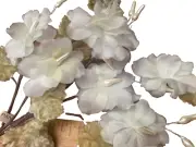 vintage silk off white blossoms pearl stamens sage velvet leaves 1 spray Japan