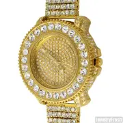 Gold Big Rocks Bezel Fully Iced Out Luxury Bling Watch