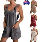 Women' Summer Linen Cotton Jumpsuit Dungarees rompers Shorts Playsuit Overalls