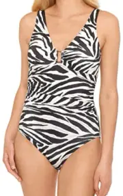 Ralph Lauren Ring-Front One-Piece Swimsuit Zebra L22722 Womens Swimsuit Size 14