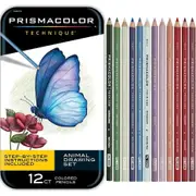 Prismacolor Premier Techniques Animal Drawing Coloured Pencils 12 Set Tin