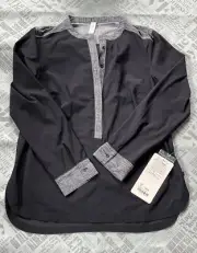 Lululemon 6 Get It On Blouse Burlap Texture Black Dune LS Top Buttons UPF 50