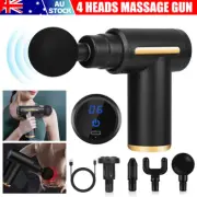 4 Heads Deep Tissue Massage Gun 6 Gears LCD Muscle Relief Percussion Massager AU