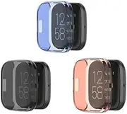 Turnwin intended for Fitbit Versa 2 Case, Soft TPU Silicone Protector intended for Versa 2 Accessories Screen Protector Frame Scratched Resistant Protector Cover Case intended for Versa 2 Smart Watch (Black,Orange,Blue)