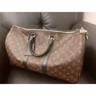 二手 LV KEEPALL45 原花黑邊手提肩背旅行袋 （配肩帶）M56711