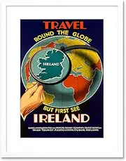 Travel Ireland Globe Map Looking Glass World Island Framed Wall Art Print