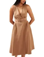 [Belle & Bloom] Miss Independence Midi Dress in Camel