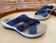 Clarks CloudSteppers Navy Blue Polka dot Combo Slide Sandal 7.5 New