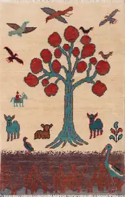 Ivory Wool Animals Design Ziegler Handmade Accent Rug Foyer Carpet 2x3