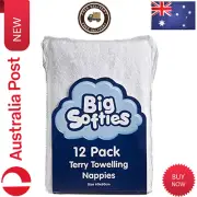 Big Softies Towelling Cotton Nappies 12 Piece Set, White, 12 Count Super absorb