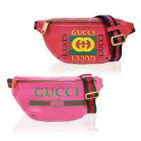 在飛比找momo購物網優惠-【GUCCI 古馳】經典GUCCI PRINT系列復古綠紅綠