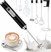 Kitchen Powerful Milk Frother, Rechargeable Milk Frother, 3-Speed Electric Handheld Frother for Coffee, Drink Mixer, Whisk Foam Maker for Coffee, Matcha, Hot Chocolate & Creamer - Black