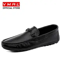 在飛比找蝦皮商城優惠-VMAL男士時尚休閒鞋男士黑色皮鞋一腳蹬和樂福鞋潮流豆豆懶人