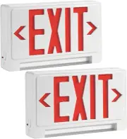Exit Emergency Sign LED Indoor White Red ABS Plastic Molding Easy Install 2 Pk