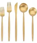 KassKa 40-Piece Silverware Set, Matte Gold Flatware Set for 8, Stainless Stee...