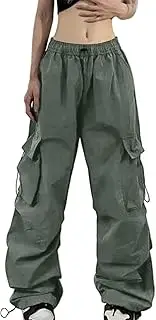 [Generic] Baggy Parachute Pants for Women Elastic High Waist Lounge Cargo Pants Multiple Pockets Jogger Y2K Quick Dry Pant