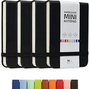 NeatVilla Tiny Notebook 3x4 Small Notepad Pocket Size, A7 Leather Hardcover Mini Notebook, Tear Off Sheet Tiny Notepad with Elastic Band, 4 Pack Mini Pocket Notebook for Nurse Reporter (Black)