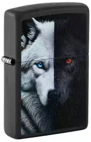 Zippo Two Wolves Design Black Matte Color Image 46694