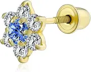 [Bling Jewelry] Tiny Minimalist AAA Gemstone CZ Birthstone Colors Cluster Open Flower Yellow 14K Real Gold Stud Earring 1 Piece For Women Teen Secure Screw Back Helix Lobe Cartilage