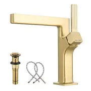 Brushed Gold Bathroom Faucets 1 Hole&#65292;Waterfall Bathroom Sink Faucet with