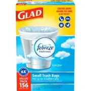 Glad Small Twist-Tie White Trash Bags, Fresh Clean Scent with Febreze Freshness,