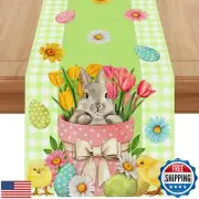 Linen Green and White Buffalo Check Plaid Easter Table Runner 72 Inches Long