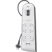 BELKIN BSV604au2M 2.4 Amp USB Charging 6 Way Power Board Surge Protection
