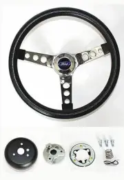 Ford Falcon Thunderbird Galaxie LTD Steering Wheel Black and Chrome 14 1/2" (for: Ford)