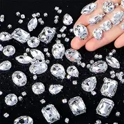 156 Pieces Sew on Rhinestones Claw Flatback Crystal Rhinestones Metal Prong Setting Rhinestones Acrylic Glass Sewing Gems for Clothes DIY Craft Shoes Dress Jewelry Making (White)