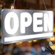LED Open Sign, 24"x12" Open Sign with Housing: Space Silver / Light: Cold White