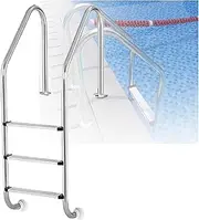 3 Steps Pool Ladder, Swimming Pool Pedal Step with Curved Armrest, Easy Climbing for Water Park(Drilling,3-Steps1.2mm)