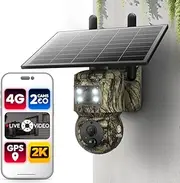 4G Solar Security Camera, Outdoor Rechargeable Battery, Dual Cam 2K PTZ 360 View, Wildlife Monitoring Trail Cam, GPS Tracking, AI Tracking Sensor Alerts, App Remote Live Access