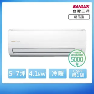 【SANLUX 台灣三洋】R410精品型 5-7坪 一級變頻冷暖分離式冷氣(SAE-41V7A/SAC-41VH7)