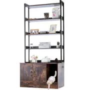 Cat Litter Box Enclosure Wooden Litter Box Furniture Hidden with 4 Shelves
