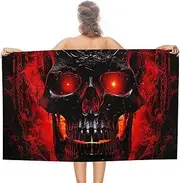 Rkklvbns Black and Red Skull Beach Towel Soft Super Absorbent Bath Towels Pool Towel Quick Dry Sand Free Beach Towels 31"x 51" for Travel, Beach, Camping