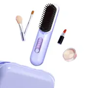 Mini Cordless Hair Negative Ion Straightener Brush LED Display-Purple
