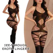 Lingerie See Through Lady Bodysuit Body Stocking Crotchless Halter Neck Backless