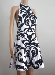 Alice + Olivia White Black Sequin Short Party Prom Full Skirt Skater Dress S 2