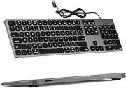 All-Aluminum Wired Keyboard Mac OS -Sleek and Durable,Plug-and-Play,2-in-1 Cable Connection in USB-C or USB-A Port, Full Size Keyboard with Numerica Keypad for iMac/Mac Mini/MacBook Laptop-Black